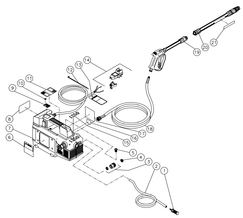 MITM CM-1250-AC pressure washer replacement parts & breakdown